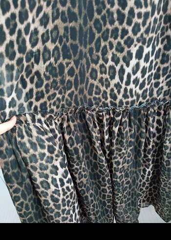 Kahverengi Leopar Desenli Uzun Elbise - Görsel 5