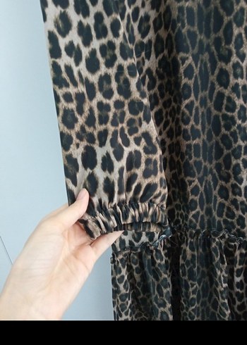 Kahverengi Leopar Desenli Uzun Elbise - Görsel 4