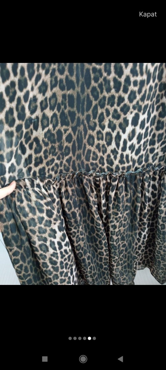 Kahverengi Leopar Desenli Uzun Elbise - Görsel 5