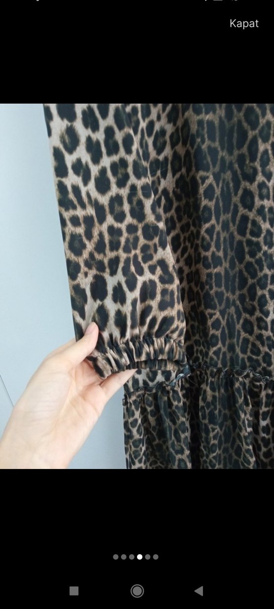 Kahverengi Leopar Desenli Uzun Elbise - Görsel 4