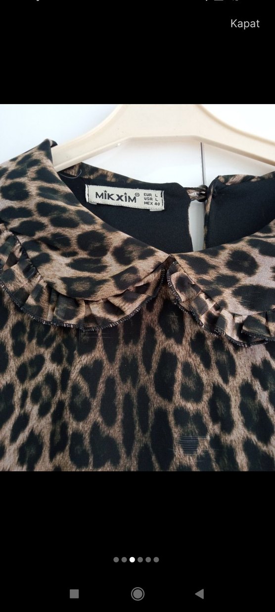 Kahverengi Leopar Desenli Uzun Elbise - Görsel 3