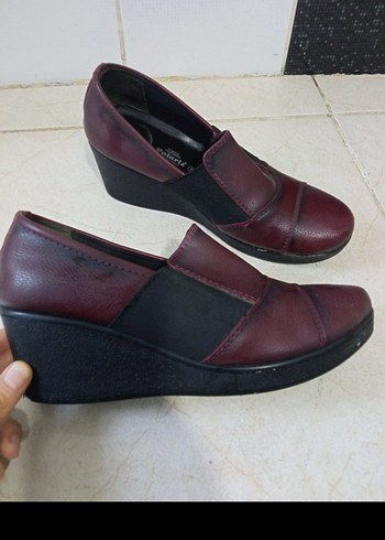 Bordo Dolgu Topuklu Kadın Klasik Ayakkabı - Görsel 2