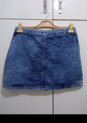 Düğmeli Mavi Jean Mini Etek - Görsel 3