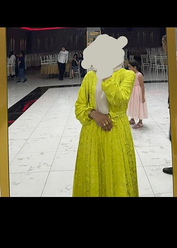 Uzun Kollu Sarı Bohem Tarzı Tesettür Elbise - Görsel 2