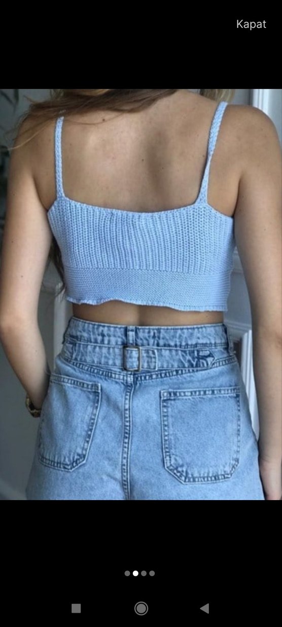 Mavi Örgü İp Askılı Mini Crop Top - Görsel 2