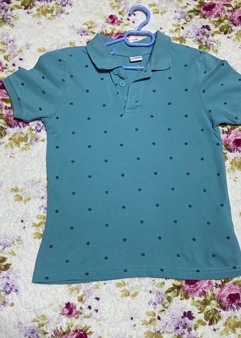 Mavi Baskılı Düğmeli Erkek Polo Tişört