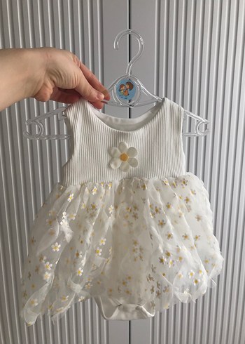 Beyaz Nakışlı Kız Çocuk Straplez Elbise - Görsel 2