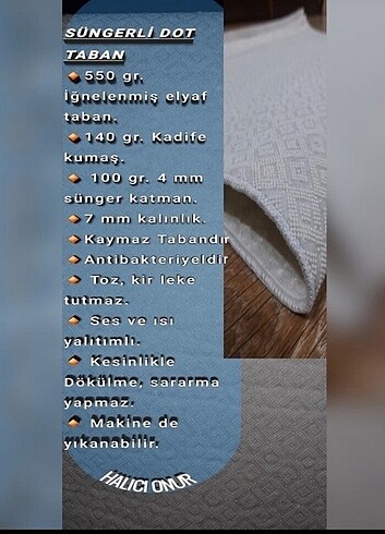 Beden Kaymaz yıkanabilir dot taban halı&yolluk