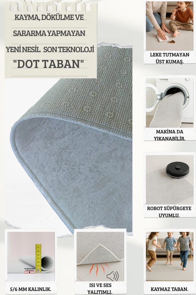 Kaymaz yıkanabilir dot taban halı&yolluk - Görsel 5