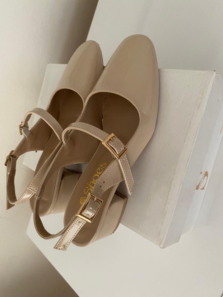 Bej Rugan Tokalı Kadın Topuklu Babet - Görsel 2