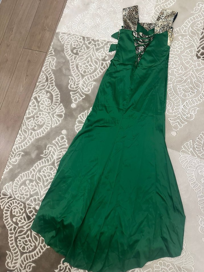 Yeşil Drapeli Straplez Uzun Abiye Elbise - Görsel 5