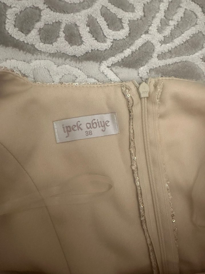 Bej ges Kollu Dantel İşlemeli Abiye Elbise - Görsel 3