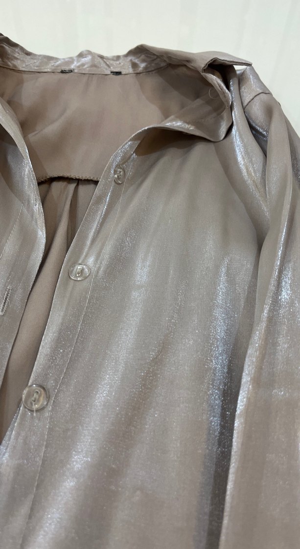 Bej Parlak Düğmeli Kadın Gömlek - Görsel 5