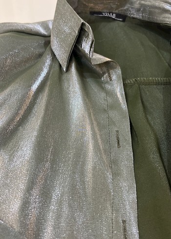 Yeşil  Parlak Kadın Gömlek - Görsel 5