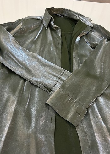 Yeşil  Parlak Kadın Gömlek - Görsel 2