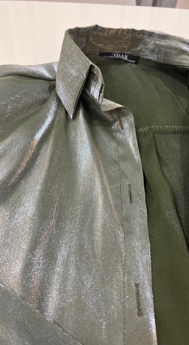 Yeşil  Parlak Kadın Gömlek - Görsel 5