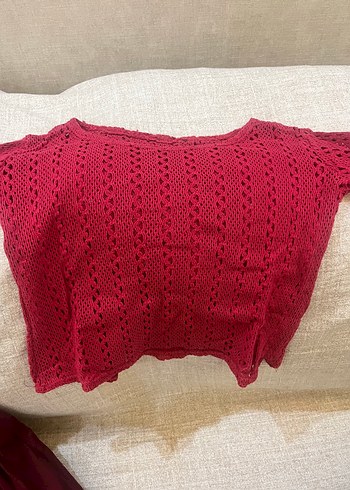 Kırmızı Bohem Örgü Triko Kazak - Görsel 5