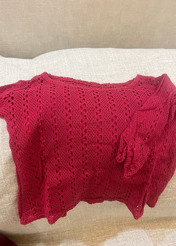 Kırmızı Bohem Örgü Triko Kazak - Görsel 6