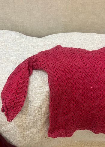 Kırmızı Bohem Örgü Triko Kazak - Görsel 4