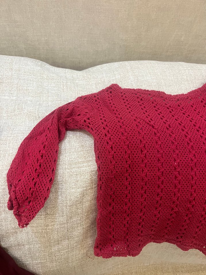 Kırmızı Bohem Örgü Triko Kazak - Görsel 4