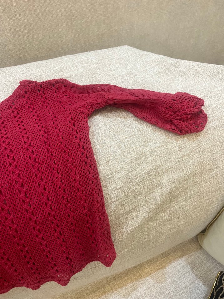 Kırmızı Bohem Örgü Triko Kazak - Görsel 2