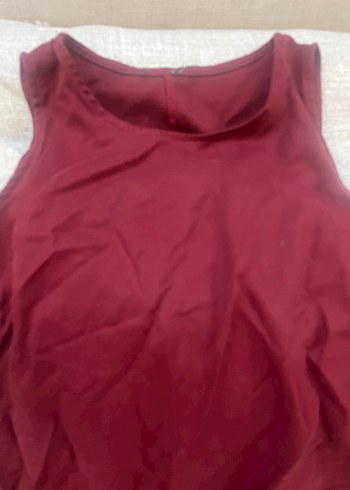 Bordo Keten Midi elbise - Görsel 3