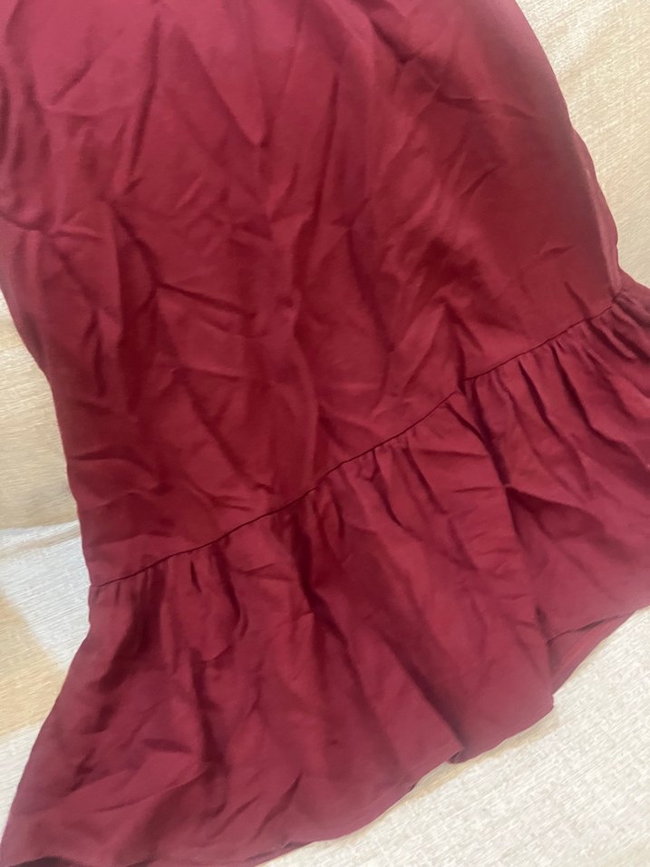 Bordo Keten Midi elbise - Görsel 2