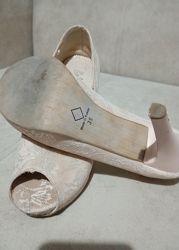 Toz pembe Dantelli topuklu ayakkabı - Görsel 6