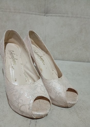 Toz pembe Dantelli topuklu ayakkabı - Görsel 2