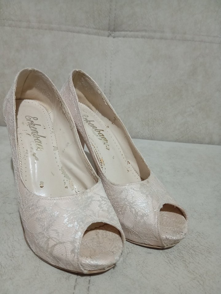 Toz pembe Dantelli topuklu ayakkabı - Görsel 2