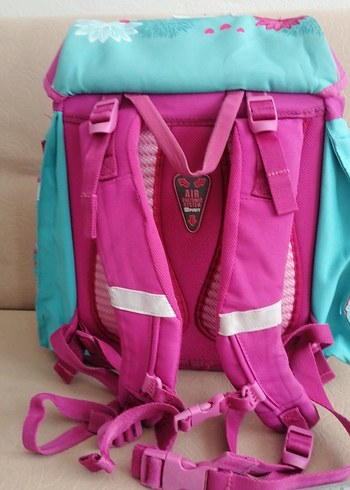 Pembe ve renkli desenli çocuk okul çantası - Görsel 4