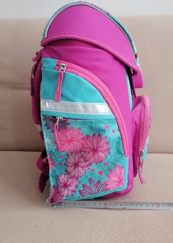 Pembe ve renkli desenli çocuk okul çantası - Görsel 3