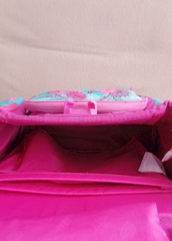 Pembe ve renkli desenli çocuk okul çantası - Görsel 7