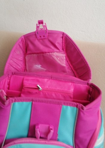 Pembe ve renkli desenli çocuk okul çantası - Görsel 13