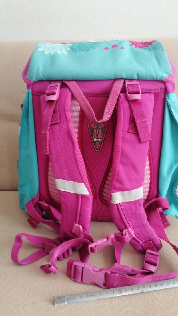 Pembe ve renkli desenli çocuk okul çantası - Görsel 4