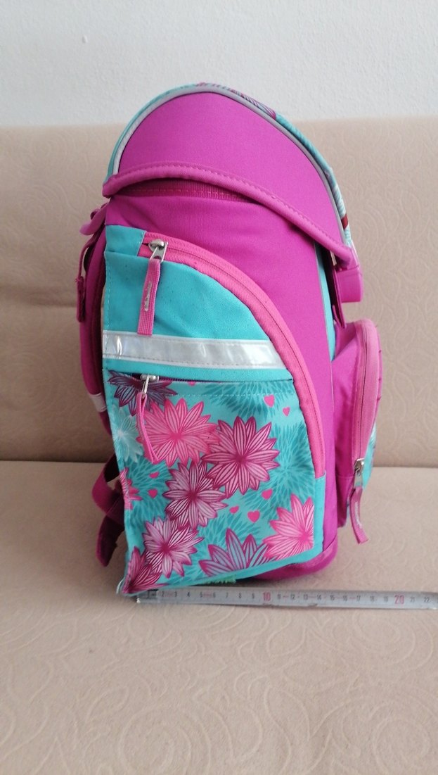 Pembe ve renkli desenli çocuk okul çantası - Görsel 3
