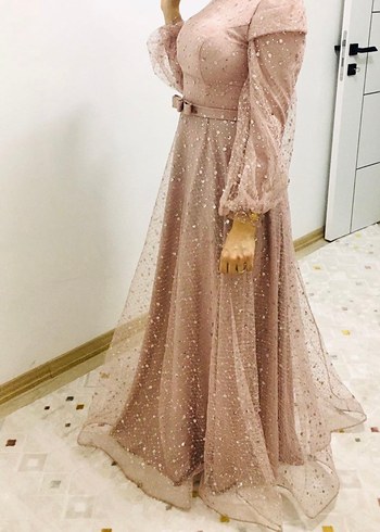 Uzun Kollu İşlemeli Abiye Elbise - Görsel 2