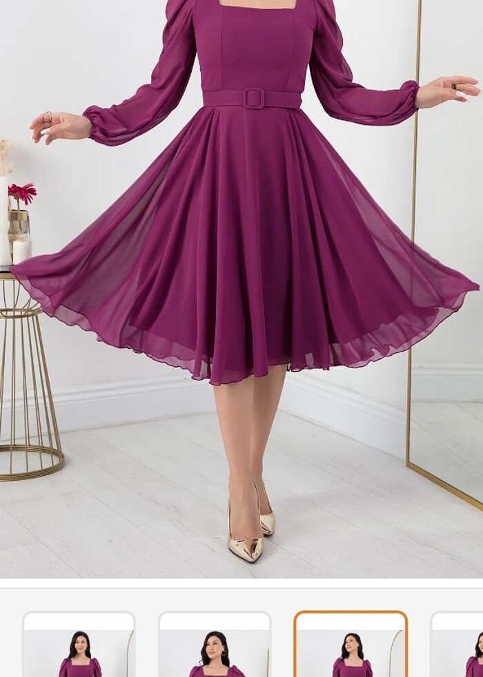 Kare yaka şifon elbise  - Görsel 3