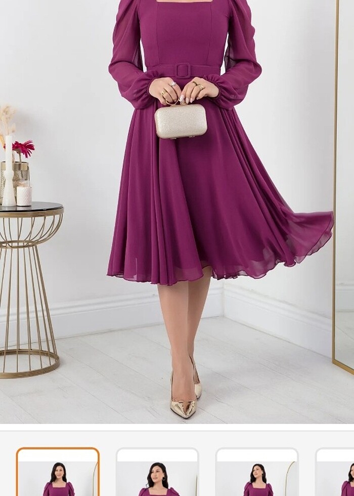 Kare yaka şifon elbise  - Görsel 2