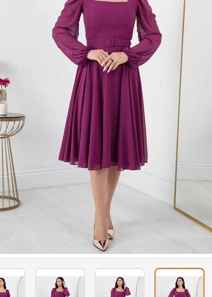 Kare yaka şifon elbise  - Görsel 4