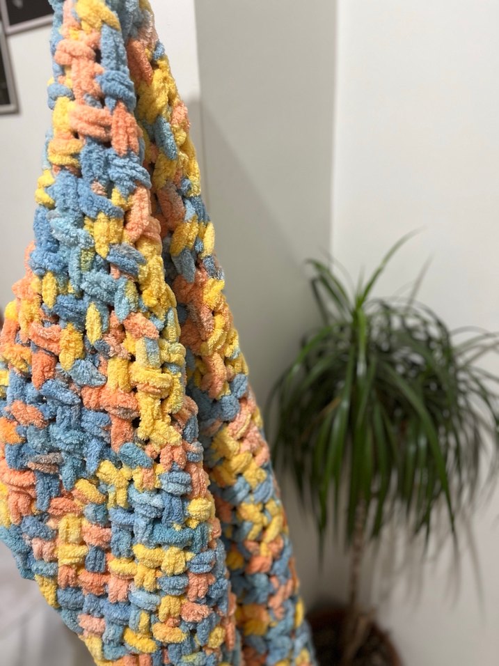 Renkli Bağlamalı puffy Çocuk Örgü Battaniye - Görsel 2