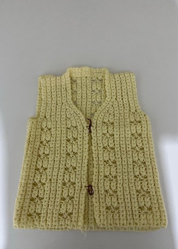 Beyaz Örgü Bohem Kolsuz Bebek Süveter - Görsel 2