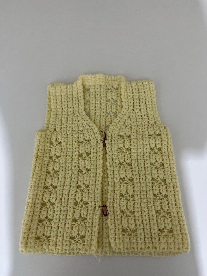 Beyaz Örgü Bohem Kolsuz Bebek Süveter - Görsel 2