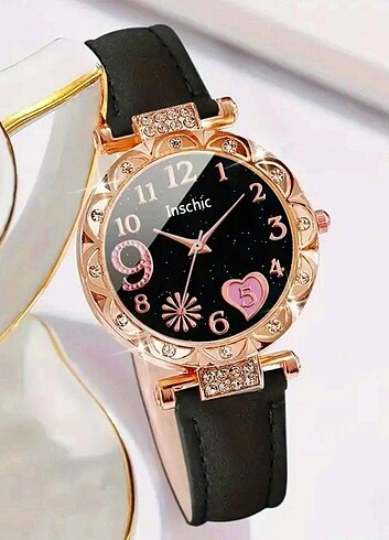 Gold Pembe Siyah Altın Renk Kuvars Saat Kadın Kız Çocuk