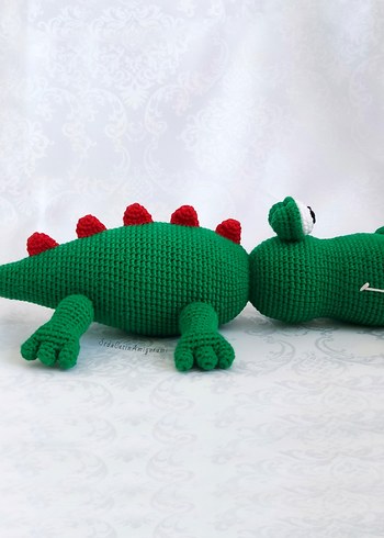 Amigurumi Timsah Örgü Oyuncak El Yapımı 30cm Yeşil Peluş Pamuk - Görsel 3
