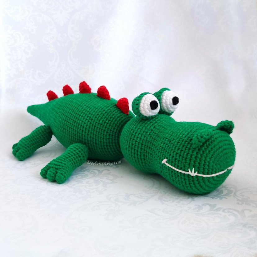 Amigurumi Timsah Örgü Oyuncak El Yapımı 30cm Yeşil Peluş Pamuk - Görsel 2