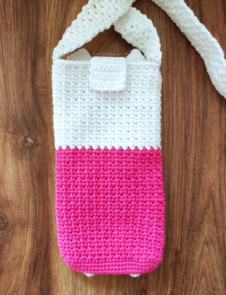 Hello Kitty Telefon Çantası Cırt Cırtlı Örgü Kedi Aksesuar - Görsel 3