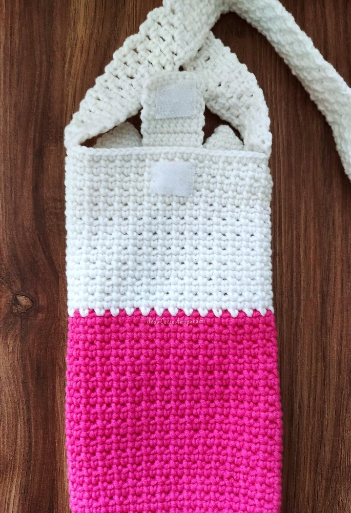 Hello Kitty Telefon Çantası Cırt Cırtlı Örgü Kedi Aksesuar - Görsel 4