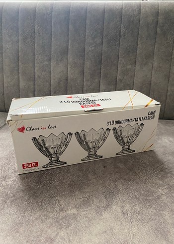 Gri Kristal Ayaklı Cam Kase 3'lü Set dondurma tatlı kasesi - Görsel 3