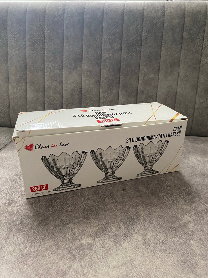 Gri Kristal Ayaklı Cam Kase 3'lü Set dondurma tatlı kasesi - Görsel 3